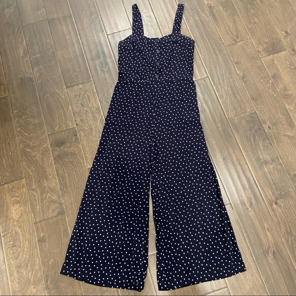 LOFT Pants - LOFT Navy Polka Dot Ankle Crop Jumpsuit size S